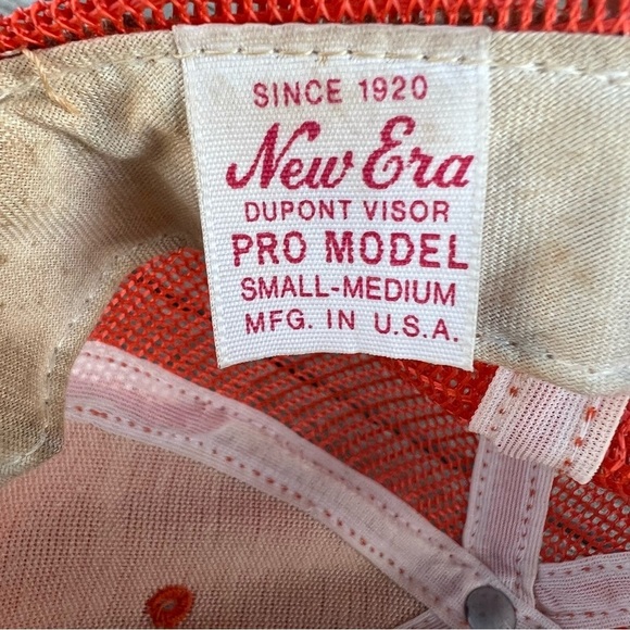 Vintage New Era Hat Cap Snap Back Orange White Mesh Trucker Letter A USA - Picture 11 of 15
